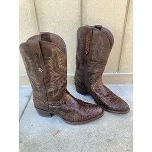 Texas Country 11 44 1995 Snake Skin Brown Leather Pointed Toe Cowboy Boots Texas Country 11 44 1995 Snake Skin Brown Leather Pointed  main image 2